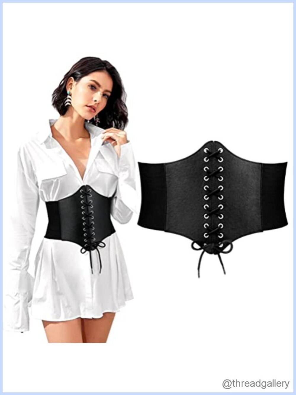Women's PU Elastic Lace-Up Corset Belt Wide Waist Cincher Vintage